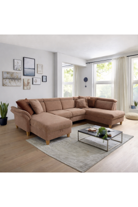 Sitzgarnitur U-Form mit Ottoman rechts – modernes Wohnzimmer